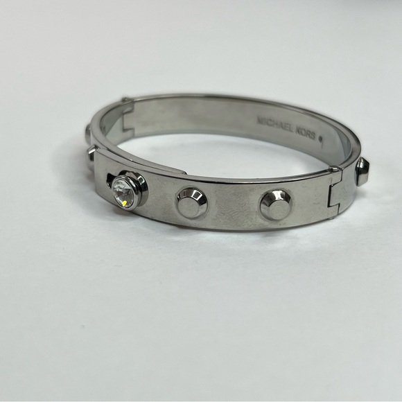 Michael Kors Silver Studded Bangle Bracelet with Crystal Accent - Picture 2 of 13